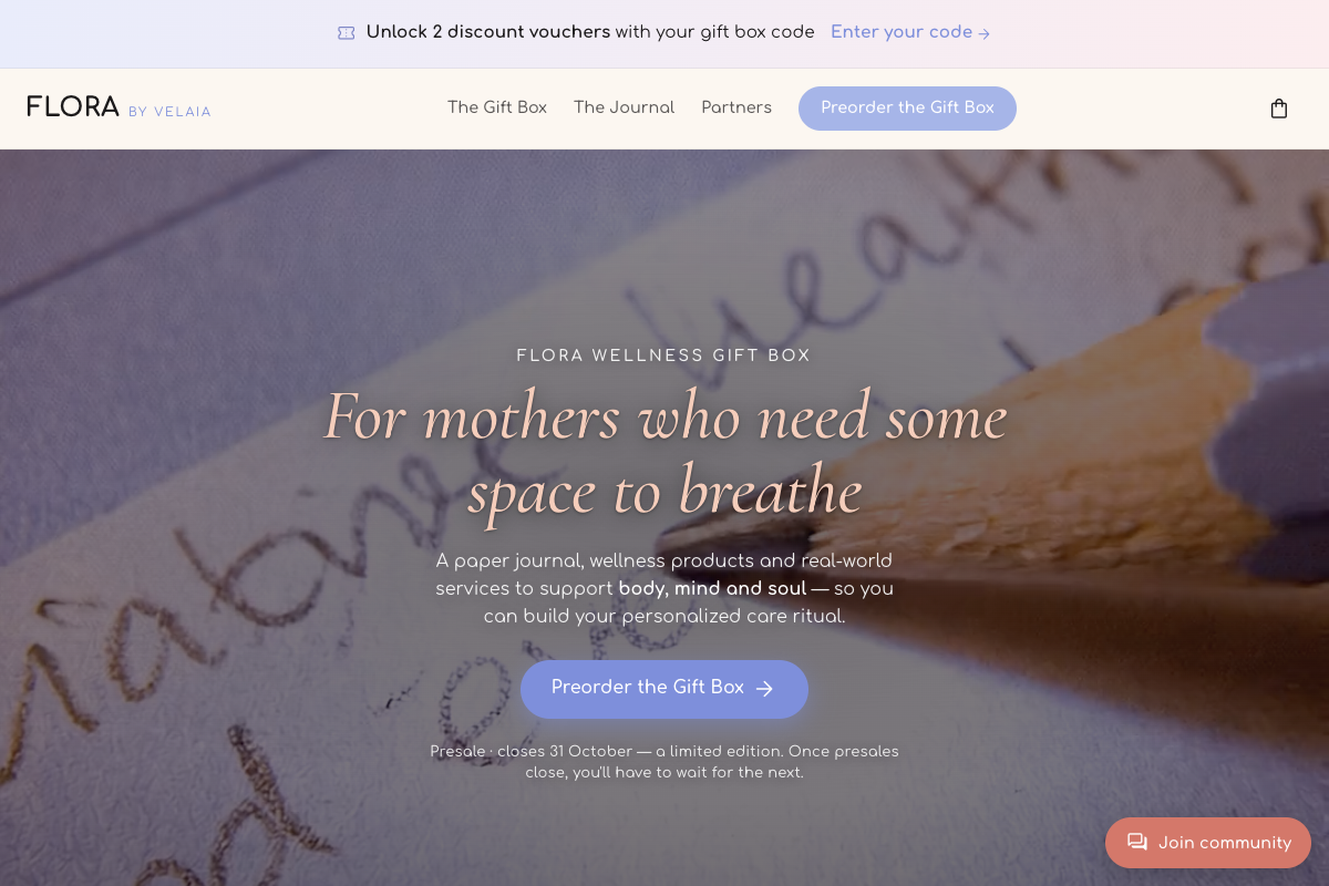 FLORA by Velaia website homepage
